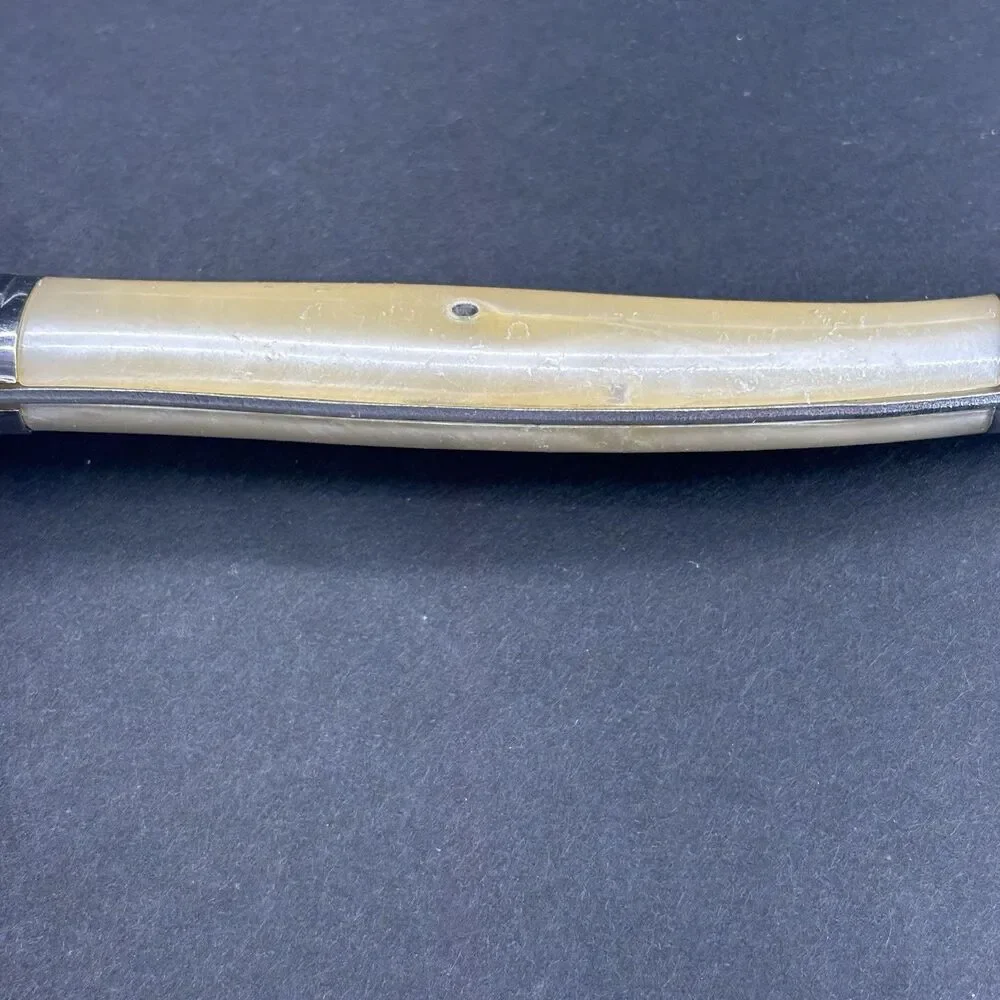 Jean Dubost Laguiole Diox Bee Carving Fork‎ Straight Tines Faux Mother of Pearl